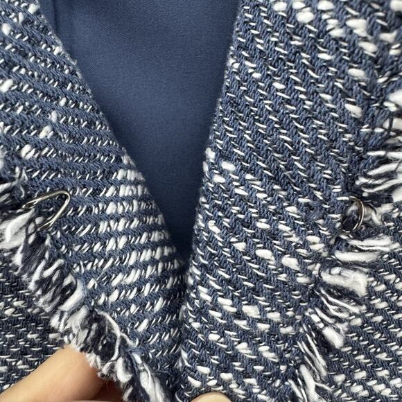 Ann Taylor Coat 10 Blue Tweed Crew Long Sleeves Pockets Lined Preppy Old Money - Picture 6 of 15